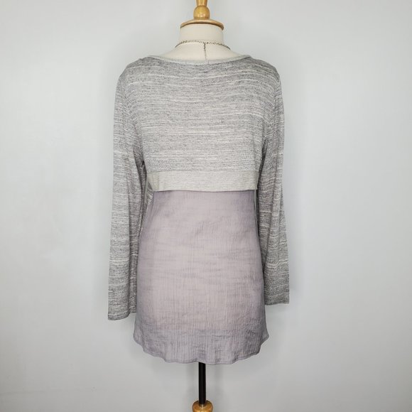 Kenar Women's Gray Pullover Mixed Media Knit High-Low Long Sleeve Top Size L - Picture 7 of 11